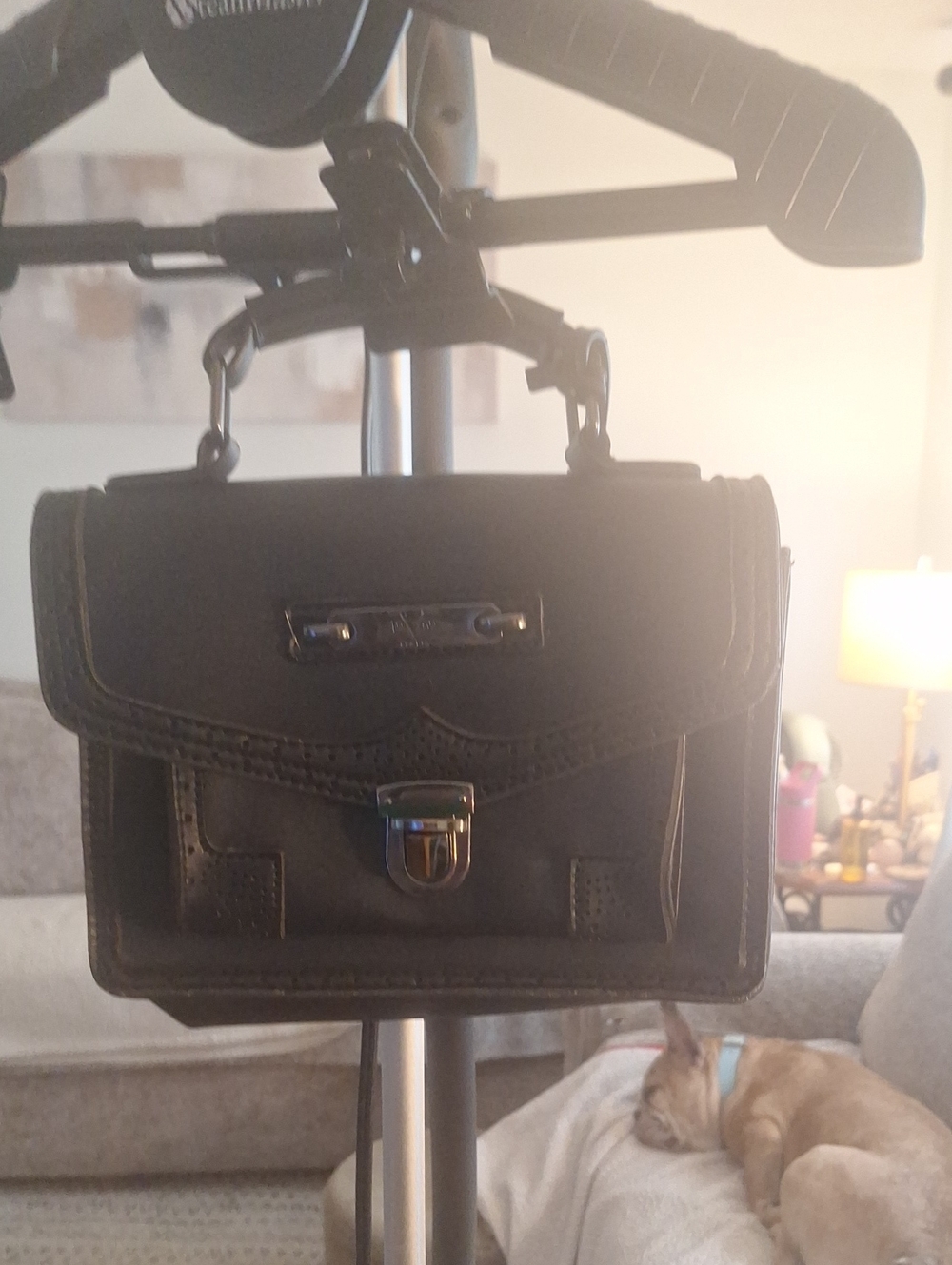 Black Structured Leather Women's Briefcase Satchel with Top Handle